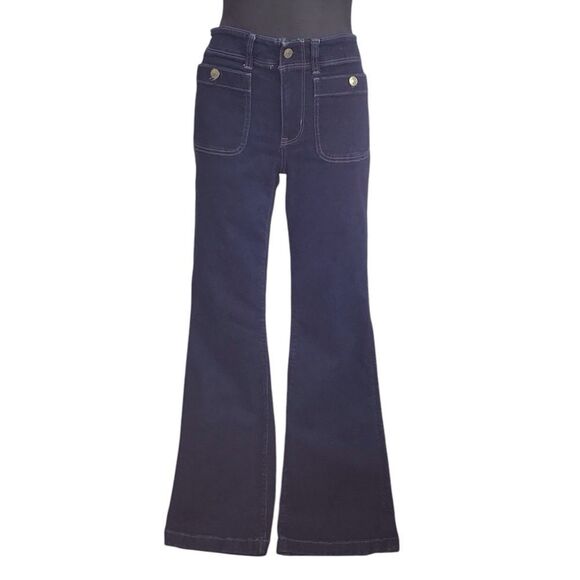 American Eagle Outfitters Dark Blue Flared Leg Jeans Patch Pocket Size 12 - Picture 1 of 12